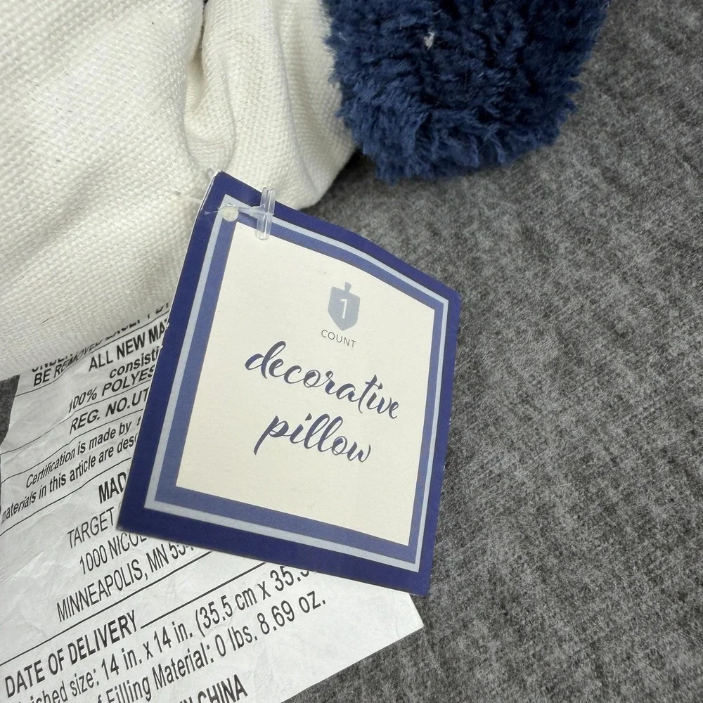 Target Decorative Pillow Menorah Hanukkah Blue 14x14 Cotton Embroidered